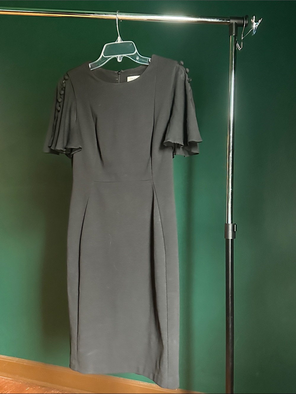 Calvin Klein Elevated Black Flutter-Sleeve Sheath Dress
